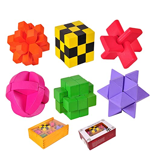 Holzsammlung 6 Knobelspiele im Set - Spielesammlung 3D Puzzle - Holzspielzeug - Geduldspiele - Logisches Spielzeug und Geschenk für Kinder und Erwachsene von Holzsammlung