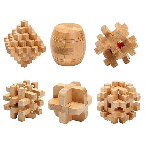 Holzsammlung 6 Stück 3D Puzzle Brainteaser, Holz Denksport Logisches Spielzeug, Holzspiele Knobelspiele Geduldspiel IQ Test Puzzle Set, Logikspiele Holzpuzzle Denkspiel für Erwachsene und Kinder von Holzsammlung
