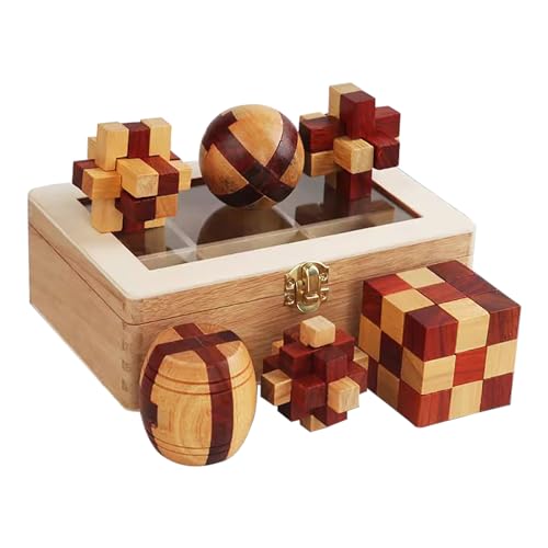 Holzsammlung 6 Stück 3D Puzzle Brainteaser, Holz Denksport Logisches Spielzeug, Holzspiele Knobelspiele Geduldspiel IQ Test Puzzle Set, Logikspiele Holzpuzzle Denkspiel für Erwachsene und Kinder von Holzsammlung