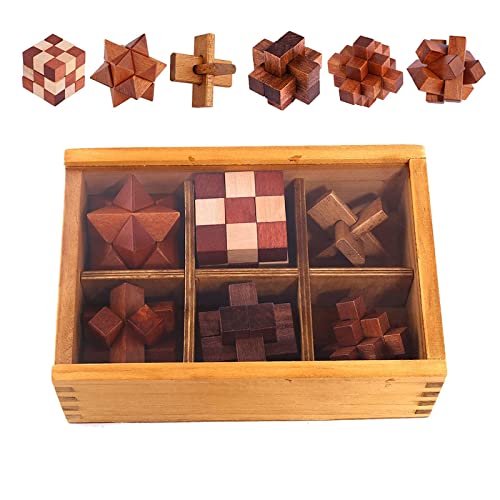 Holzsammlung 6 Stück Knobelspiele Holz, Geschicklichkeitsspiel Holz, Logikspiele IQ Spiele Geduldspiel Knobelspiele, 3D Mini Puzzle Denkspiele Spielzeug Geschenk Set für Erwachsene & Kinder, 4.5cm von Holzsammlung