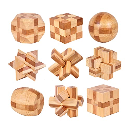 Holzsammlung 9 Stück Knobelspiele Holz, Geschicklichkeitsspiel Holz, Logikspiele IQ Spiele Geduldspiel Knobelspiele, 3D Mini Puzzle Denkspiele Spielzeug Geschenk Set für Erwachsene & Kinder, 4.5cm von Holzsammlung