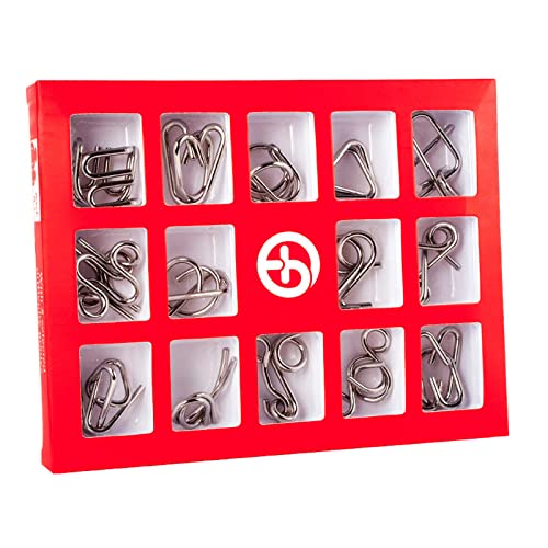 Holzsammlung 15 Stück Knobelspiele Metall, Metallpuzzle Metallknobellei Set IQ Spiele Geduldspiel Geschicklichkeitsspiel, Metal Puzzle Denkspiele Spielzeug Mini Geschenk für Erwachsene und Kinder von Holzsammlung