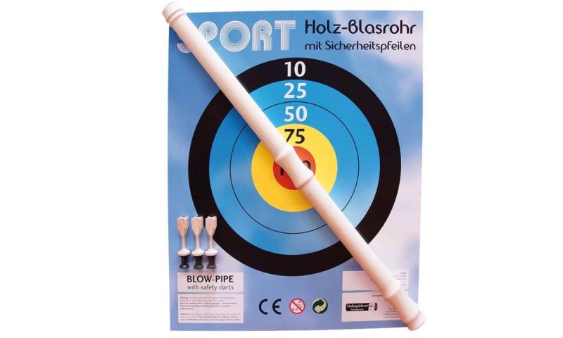 Blasrohr mit 3 Sicherheitspfeilen und Zielscheibe von Holzspielerei