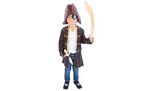 Piraten-Kostüm Kapitän für Kinder, jungen und mädchen Größe 128 braun - hochwertiger Captain Piraten-Mantel mit Piraten-Hemd - einmalige Verkleidung für Fasching, Karneval und Kindergeburtstag von Holzspielerei