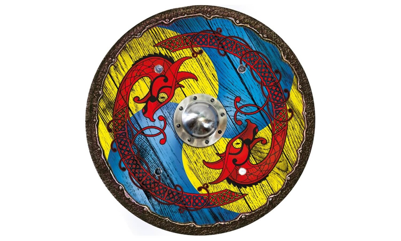 Wikingerschild Drache blau-gelb Wikingerschild Drache blau-gelb von Holzspielerei
