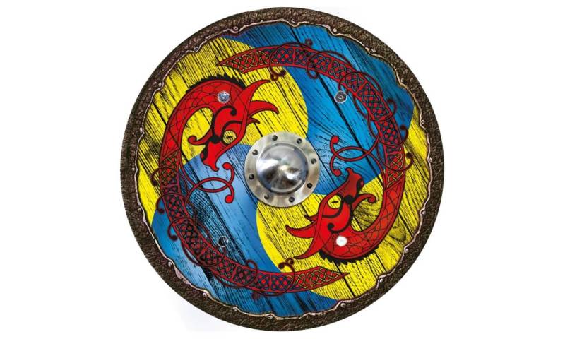 Wikingerschild Drache blau-gelb von Holzspielerei