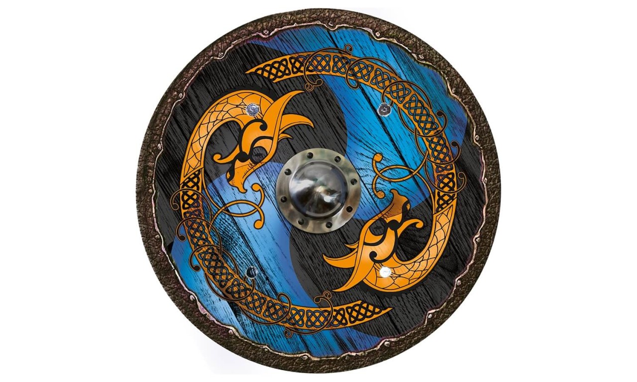 Wikingerschild Drache blau-schwarz von Holzspielerei