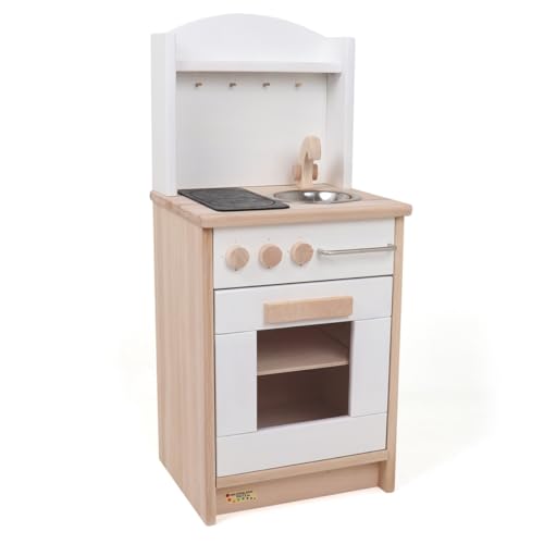 Holzspielzeug Peitz | Kinder-Spielküche Däumelinchen | weiß-Natur mit speichelechter Farbe | Holzküche | Herd | Spüle | Backofen von Holzspielzeug Peitz