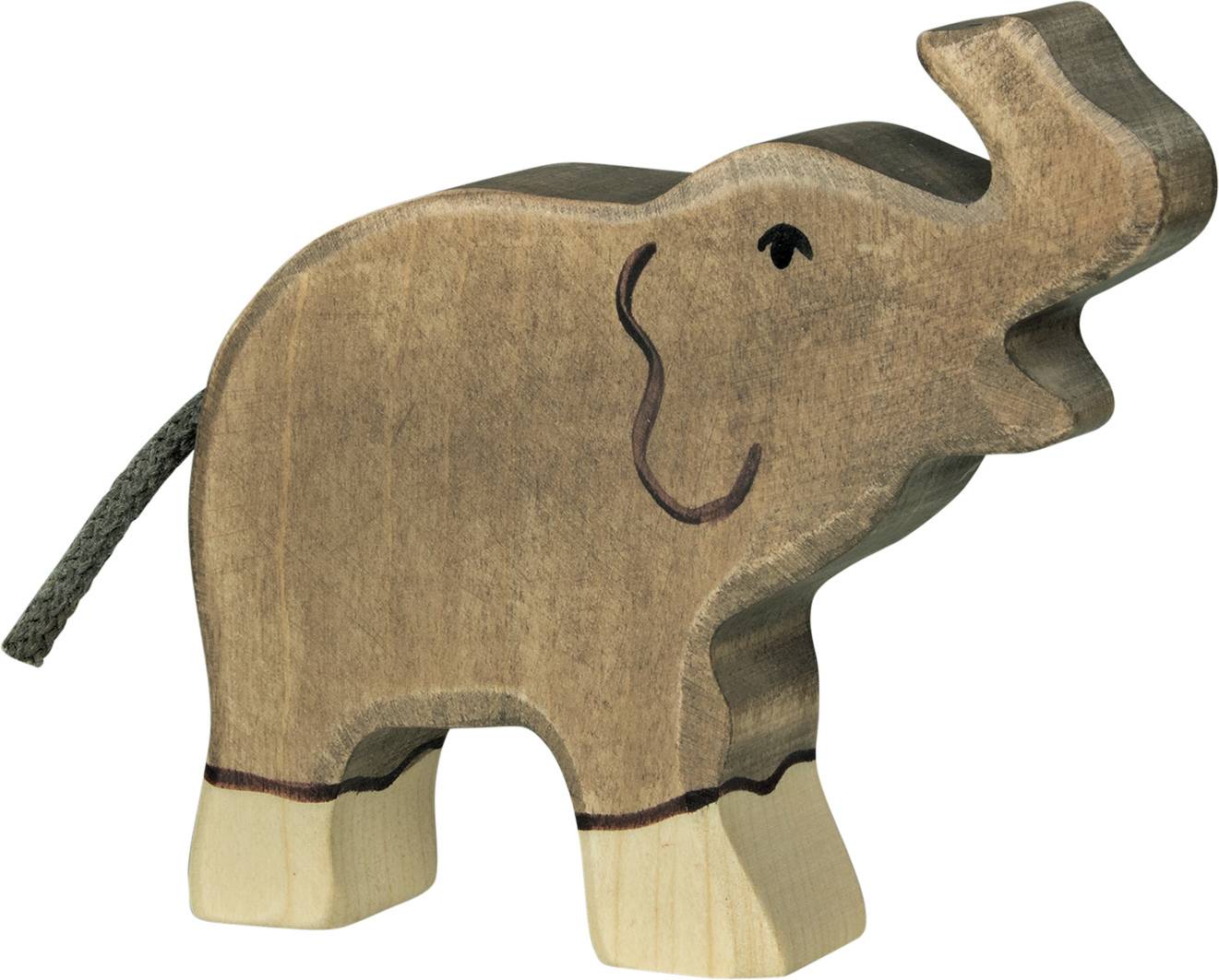 Holztiger Elefant, klein, Rüssel hoch - von Holztiger