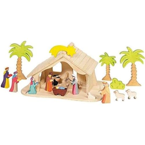 Holztiger Puppenhaus mit Weihnachtsstern (ohne Figuren, ohne Bäume) von goki
