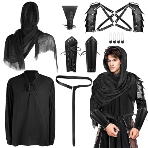 Herren Renaissance Kostüm Set Mittelalter Piraten Hemd Wikinger Schal Gürtel Schulter Rüstung Schwert Tasche Cosplay, Schwarz, Einheitsgr��e Herren Renaissance Kostüm Set Mittelalter Piraten Hemd Wikinger Schal Gürtel Schulter Rüstung Schwert Tasche Cosplay, Schwarz, Einheitsgr��e von Homaisson