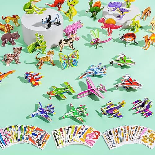 Educational 3D Cartoon Puzzle, 3D Jigsaw Puzzle DIY Art Crafts, Educational 3D Cartoon Puzzle Kit Card, 3D Puzzle Animals/Dinosaurs/Aircraft/Insects, 3D Puzzle for Kids Toys Pack (Size : 100pcs-All F von Homaskylynn