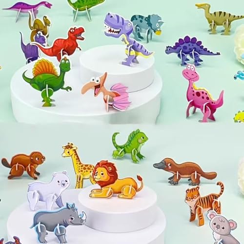 Educational 3D Cartoon Puzzle, 3D Jigsaw Puzzle DIY Art Crafts, Educational 3D Cartoon Puzzle Kit Card, 3D Puzzle Animals/Dinosaurs/Aircraft/Insects, 3D Puzzle for Kids Toys Pack (Size : 50pcs-Dinosa von Homaskylynn
