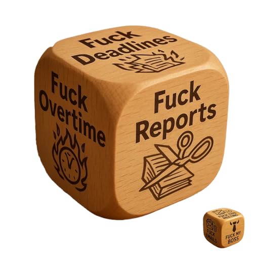 F*ck Work Dice, Holzwürfel mit 6 verdammten Aufgaben, jeder mit brutal ehrlichen Sprüchen graviert, Stressabbau-Tool, Bürohumor, Schreibtisch-Dekoration für zu Hause, einzigartige Geschenke(1pc) von Homaskylynn