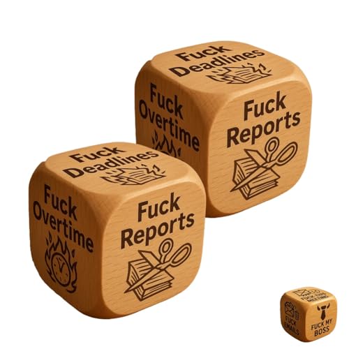 F*ck Work Dice, Holzwürfel mit 6 verdammten Aufgaben, jeder mit brutal ehrlichen Sprüchen graviert, Stressabbau-Tool, Bürohumor, Schreibtisch-Dekoration für zu Hause, einzigartige Geschenke(2pcs) von Homaskylynn