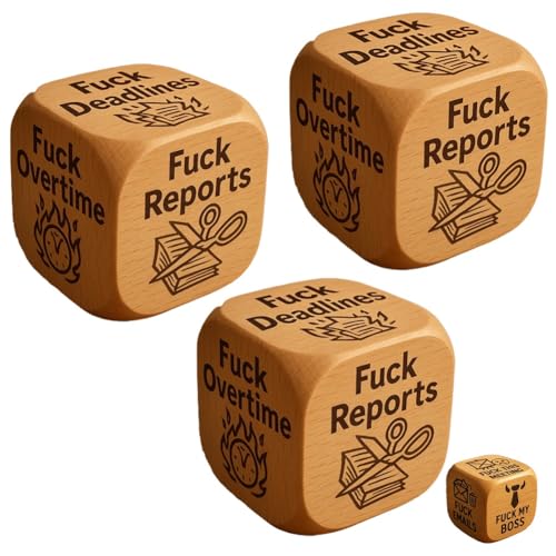 F*ck Work Dice, Holzwürfel mit 6 verdammten Aufgaben, jeder mit brutal ehrlichen Sprüchen graviert, Stressabbau-Tool, Bürohumor, Schreibtisch-Dekoration für zu Hause, einzigartige Geschenke(3pcs) von Homaskylynn