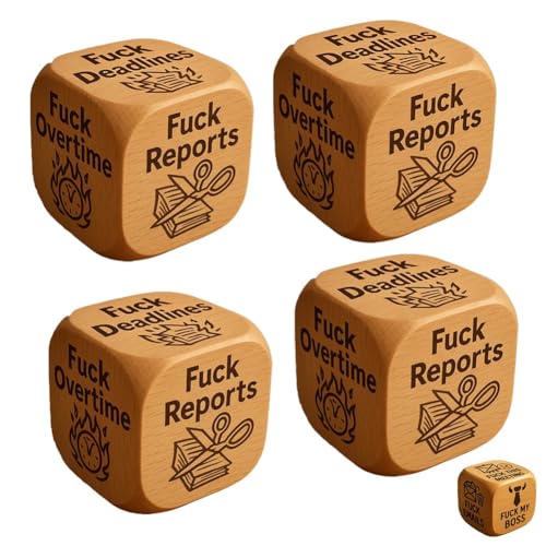 F*ck Work Dice, Holzwürfel mit 6 verdammten Aufgaben, jeder mit brutal ehrlichen Sprüchen graviert, Stressabbau-Tool, Bürohumor, Schreibtisch-Dekoration für zu Hause, einzigartige Geschenke(4pcs) von Homaskylynn