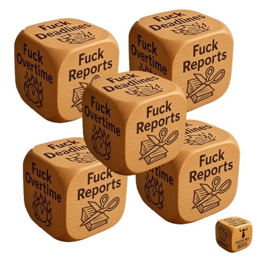 F*ck Work Dice, Holzwürfel mit 6 verdammten Aufgaben, jeder mit brutal ehrlichen Sprüchen graviert, Stressabbau-Tool, Bürohumor, Schreibtisch-Dekoration für zu Hause, einzigartige Geschenke(5pcs) von Homaskylynn