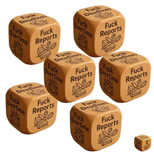 F*ck Work Dice, Holzwürfel mit 6 verdammten Aufgaben, jeder mit brutal ehrlichen Sprüchen graviert, Stressabbau-Tool, Bürohumor, Schreibtisch-Dekoration für zu Hause, einzigartige Geschenke(6pcs) von Homaskylynn