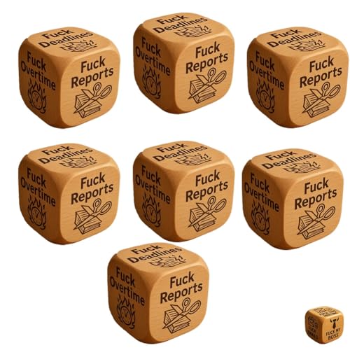 F*ck Work Dice, Holzwürfel mit 6 verdammten Aufgaben, jeder mit brutal ehrlichen Sprüchen graviert, Stressabbau-Tool, Bürohumor, Schreibtisch-Dekoration für zu Hause, einzigartige Geschenke(7pcs) von Homaskylynn