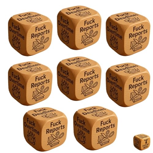 F*ck Work Dice, Holzwürfel mit 6 verdammten Aufgaben, jeder mit brutal ehrlichen Sprüchen graviert, Stressabbau-Tool, Bürohumor, Schreibtisch-Dekoration für zu Hause, einzigartige Geschenke(8pcs) von Homaskylynn