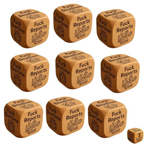 F*ck Work Dice, Holzwürfel mit 6 verdammten Aufgaben, jeder mit brutal ehrlichen Sprüchen graviert, Stressabbau-Tool, Bürohumor, Schreibtisch-Dekoration für zu Hause, einzigartige Geschenke(9pcs) von Homaskylynn