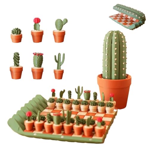Kaktus-Schachbrett, Aufrollbares Kaktus-Schachspiel, Tragbares Magnetisches Schachspielset, Figuren Für Unterwegs, Einzigartiges 3D-Gedrucktes Sukkulenten-Design, Lustiges Schachgeschenk(1 set) von Homaskylynn