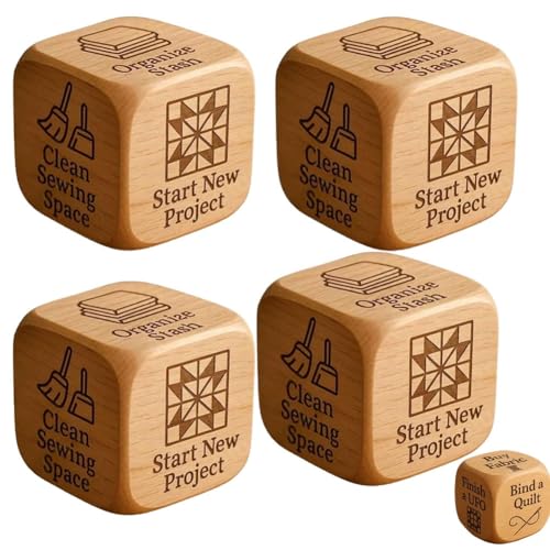 Quilter’s Dice, Handmade Wooden Dice, Quilting Decision 6 Sided Dices with Engraved Tasks, Fun Practical Tool for DIY Sewing Enthusiasts, Unique Gift for Quilters Crafters, Board Games(4pcs) von Homaskylynn