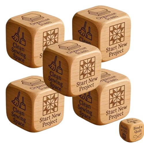 Quilter’s Dice, Handmade Wooden Dice, Quilting Decision 6 Sided Dices with Engraved Tasks, Fun Practical Tool for DIY Sewing Enthusiasts, Unique Gift for Quilters Crafters, Board Games(5pcs) von Homaskylynn