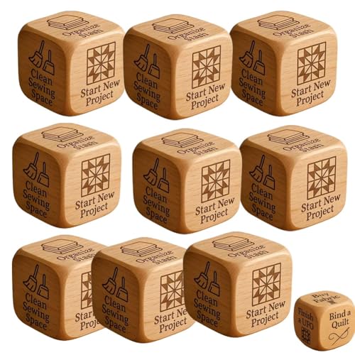 Quilter’s Dice, Handmade Wooden Dice, Quilting Decision 6 Sided Dices with Engraved Tasks, Fun Practical Tool for DIY Sewing Enthusiasts, Unique Gift for Quilters Crafters, Board Games(9pcs) von Homaskylynn