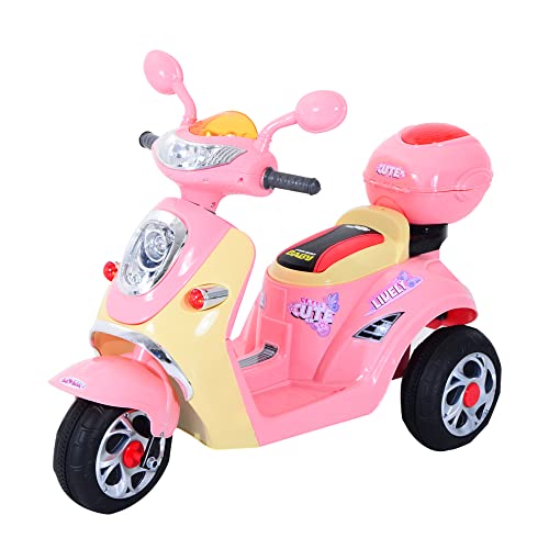 HOMCOM Elektro Kindermotorrad Elektromotorrad Kinderelektroauto Kinderfahrzeug Dreirad, 6V, Metall+PP, 108x51x75cm (Rosa+Gelb) von HOMCOM