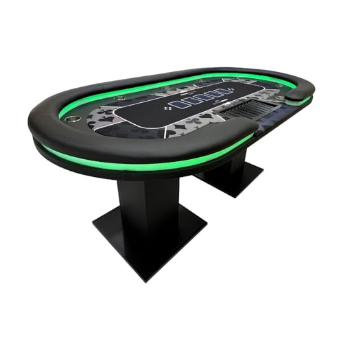 Home Deluxe - Pokertisch Flush - inkl. 2 Stühlen, Pokerkoffer, mit LED Beleuchtung und Getränkehalter, für bis zu 9 Personen I Spieltisch Poker Tisch von Home Deluxe