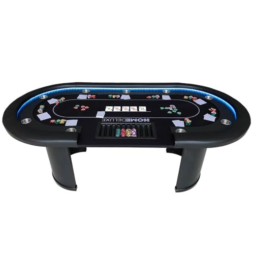 Home Deluxe - Pokertisch mit Las Vegas Pokerkoffer - mit LED-Beleuchtung und Getränkehalter, für bis zu 9 Personen, Maße: 215 x 106 x 78 cm, Chiptray inklusive I Poker-Spieltisch von Home Deluxe