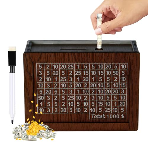 HomeJoySet 2025 Neue Retro-Spardose Aus Holz – 10.000-Spar-Challenge, Mit Zielen (10.000)​(1000) von HomeJoySet