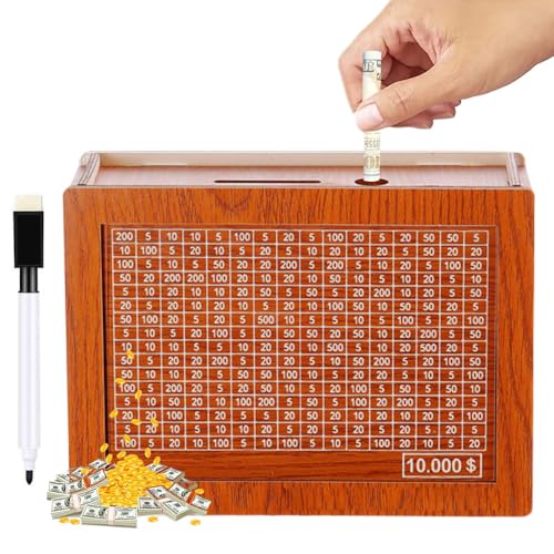 HomeJoySet 2025 Neue Retro-Spardose Aus Holz – 10.000-Spar-Challenge, Mit Zielen (10.000)​(10000) von HomeJoySet