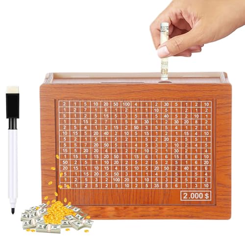 HomeJoySet 2025 Neue Retro-Spardose Aus Holz – 10.000-Spar-Challenge, Mit Zielen (10.000)​(2000) von HomeJoySet