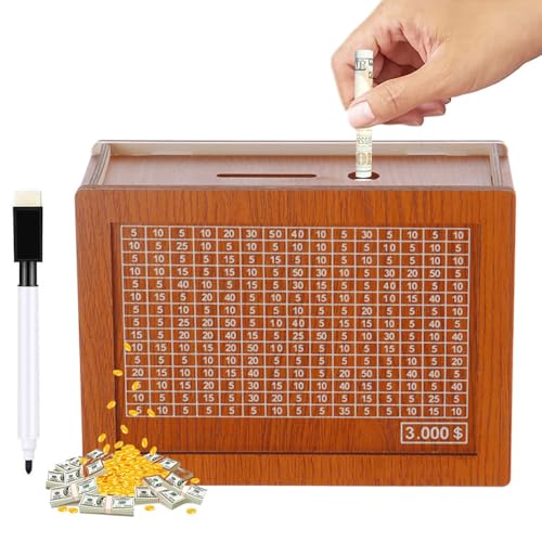 HomeJoySet 2025 Neue Retro-Spardose Aus Holz – 10.000-Spar-Challenge, Mit Zielen (10.000)​(3000) von HomeJoySet