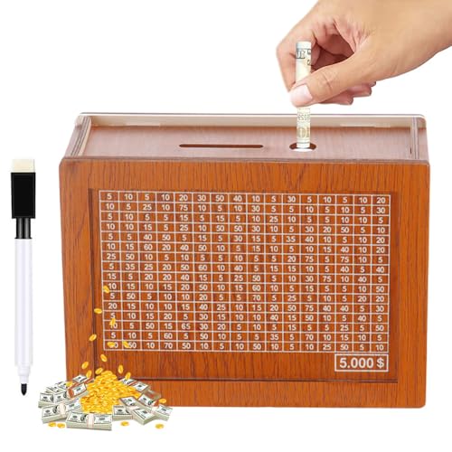 HomeJoySet 2025 Neue Retro-Spardose Aus Holz – 10.000-Spar-Challenge, Mit Zielen (10.000)​(5000) von HomeJoySet