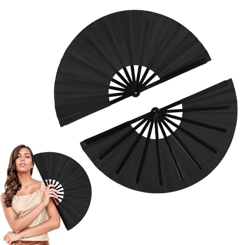 HomeJoySet 2025 Neuer Großer Holografischer Falthandfächer – for Line Dance, Partys (Schwarz)(2Pcs Black) von HomeJoySet