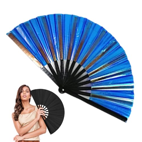 HomeJoySet 2025 Neuer Großer Holografischer Falthandfächer – for Line Dance, Partys (Schwarz)(Blue) von HomeJoySet