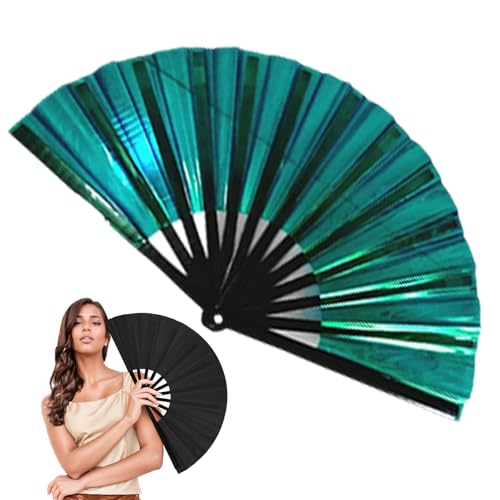 HomeJoySet 2025 Neuer Großer Holografischer Falthandfächer – for Line Dance, Partys (Schwarz)(Green) von HomeJoySet