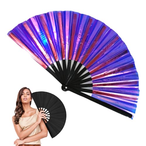 HomeJoySet 2025 Neuer Großer Holografischer Falthandfächer – for Line Dance, Partys (Schwarz)(Purple) von HomeJoySet