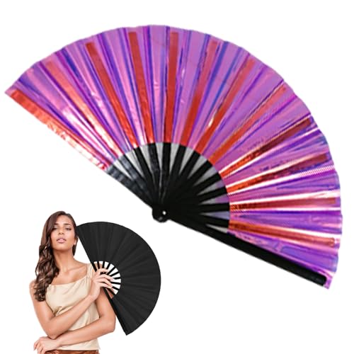HomeJoySet 2025 Neuer Großer Holografischer Falthandfächer – for Line Dance, Partys (Schwarz)(Purple Pink) von HomeJoySet