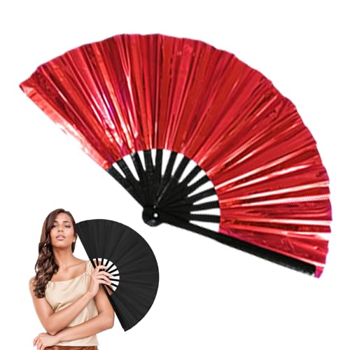 HomeJoySet 2025 Neuer Großer Holografischer Falthandfächer – for Line Dance, Partys (Schwarz)(Red) von HomeJoySet