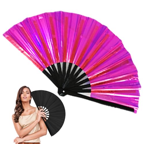 HomeJoySet 2025 Neuer Großer Holografischer Falthandfächer – for Line Dance, Partys (Schwarz)(Rose Pink) von HomeJoySet