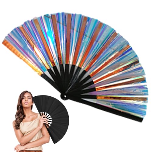 HomeJoySet 2025 Neuer Großer Holografischer Falthandfächer – for Line Dance, Partys (Schwarz)(Transparent Blue) von HomeJoySet
