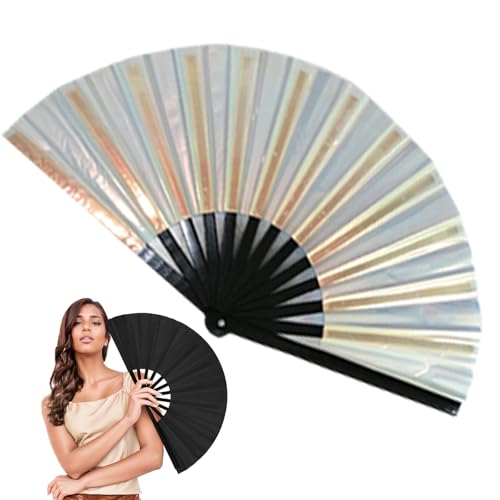 HomeJoySet 2025 Neuer Großer Holografischer Falthandfächer – for Line Dance, Partys (Schwarz)(W) von HomeJoySet