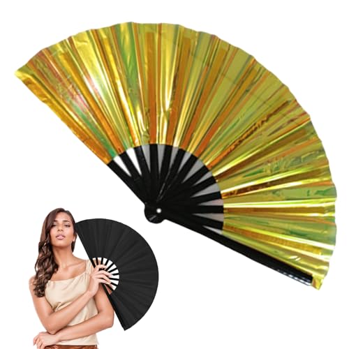 HomeJoySet 2025 Neuer Großer Holografischer Falthandfächer – for Line Dance, Partys (Schwarz)(Yellow) von HomeJoySet
