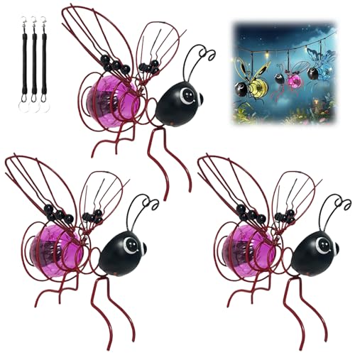 HomeJoySet 2er-Pack Solar-Bienenlichter for Aufhängen – LED-Simulations-Gartendekor, IP65 Wasserdicht for Terrasse Und Garten (Gelb)(3*Pink) von HomeJoySet