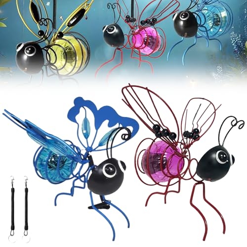 HomeJoySet 2er-Pack Solar-Bienenlichter for Aufhängen – LED-Simulations-Gartendekor, IP65 Wasserdicht for Terrasse Und Garten (Gelb)(Blue+Pink) von HomeJoySet